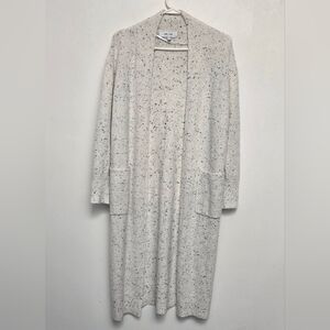 John + Jenn Sz Small Cream Knit  Speckled Open Pocket Longline Cardigan Sweater